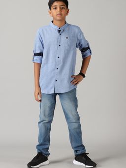 KiddoPanti - Blue Boys Full Sleeve Kurta Shirt