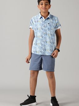 KiddoPanti - Blue Boys Half Sleeve Printed Shirt