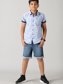 KiddoPanti - Blue Boys Half Sleeve Printed Shirt