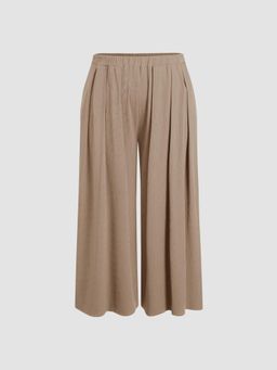 Cider - Solid Elastic Waist Pocket Wide Leg Pants Curve & Plus