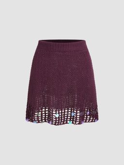 Cider - High Rise Sequin Knitted Mini Skirt