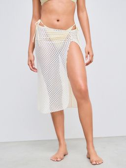 Cider - Ruched Split See-through Cover Up Skirt