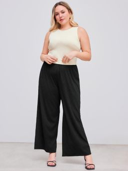 Cider - Solid Crop Tank Top & Mid Rise Elastic Waist Wide Leg Trousers Curve & Plus