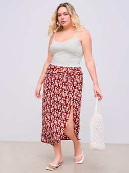 Cider - Solid Crop Cami Top & Floral Twist Split Maxi Skirt Curve & Plus