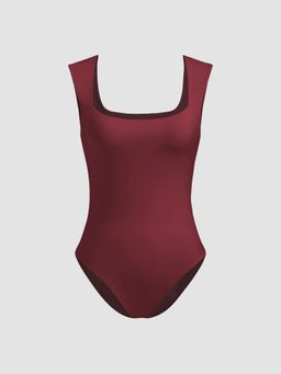 Cider - Contour Double Layered Square Neck Solid Bodysuit