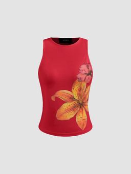 Cider - Cotton-blend Round Neckline Floral Tank Top