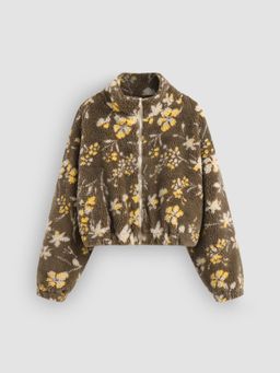 Cider - Fleece High Neck Floral Pocket Oversized Jacket