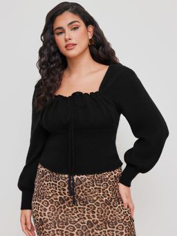 Cider - Knit Solid Knotted Long Sleeve Top Curve & Plus