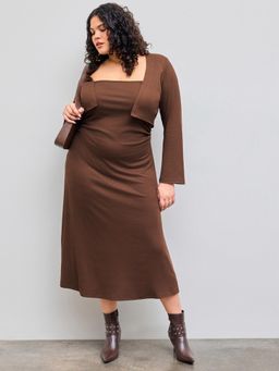 Cider - Square Neck Solid Ruffle Ruched Cami Maxi Dress & Solid Shrug Curve & Plus