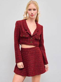 Cider - Tweed Notched Collar Crop Top