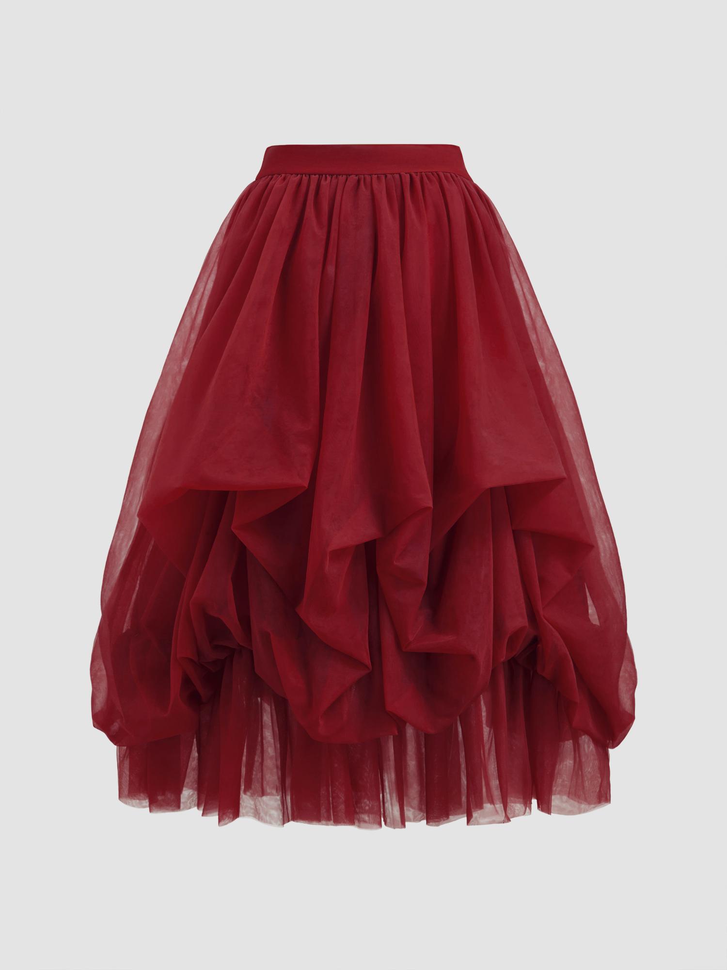 cider Mesh Mid Rise Ruffle Tulle Maxi Skirt-picture-28