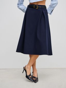 Cider - Mid Rise Solid Pleated Maxi Skirt With Belt