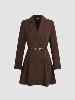 Cider - Notched Collar V-neck Mini Blazer Dress With Belt