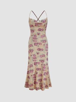 Cider - Velvet Floral Criss Cross Maxi Dress