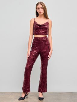 Cider - Sequins Mid Rise Flared Trousers
