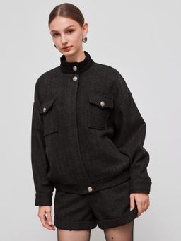 Cider - Wool-look Funnel Neck Oversized Jacket