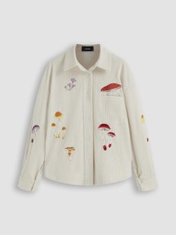 Cider - Corduroy Mushroom Pattern Oversized Long Sleeve Blouse