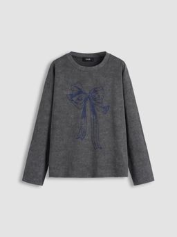 Cider - Round Neckline Bowknot Oversized Sweatshirt