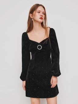 Cider - Velvet Sweetheart Glitter Bowknot Mini Dress