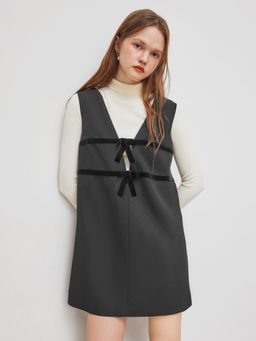 Cider - V-neck Bowknot Mini Dress