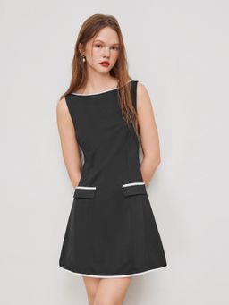 Cider - Round Neckline Contrasting Binding Mini Dress