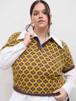 Cider - Knit Polo Geometric Top Curve & Plus