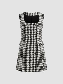 Cider - Tweed U-neckline Houndstooth Mini Dress