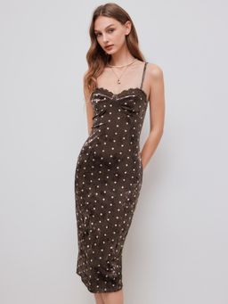 Cider - Velvet Sweetheart Polka Dot Midi Dress