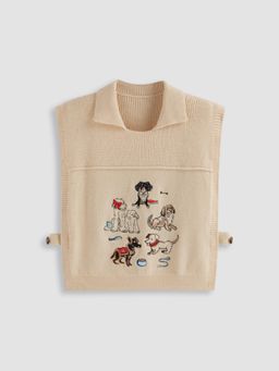 Cider - Knit Collar Dog Embroidery Oversized Vest Curve & Plus