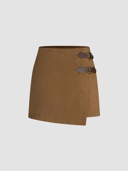 Cider - Suede Low Rise Belted Mini Skirt