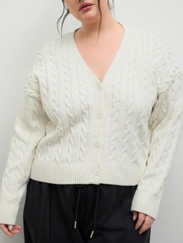 Cider - Cable Knit V-neck Cardigan Curve & Plus