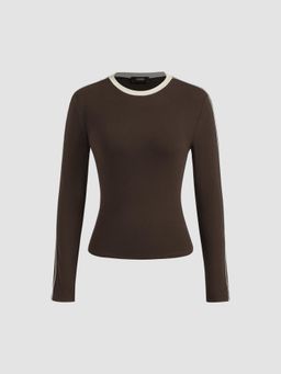 Cider - Round Neckline Contrasting Binding Long Sleeve Top