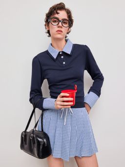 Cider - Collar Two Tone Check Cropped Shirt
