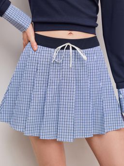 Cider - Mid Rise Check Bowknot Pleated Mini Skirt