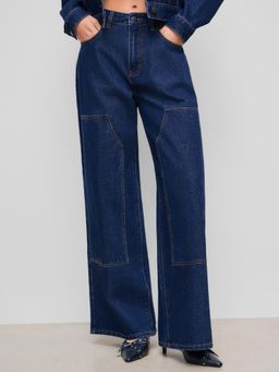 Cider - Denim Mid Rise Pocket Wide Leg Jeans