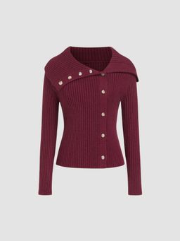 Cider - Knit Asymmetrical Neckline Button Sweater