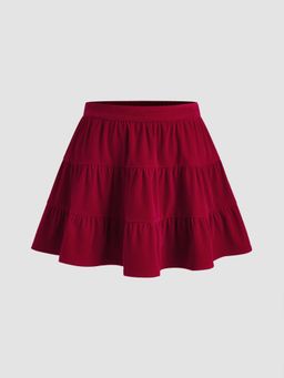 Cider - Velvet Mid Rise Solid Tiered Mini Skirt Curve & Plus