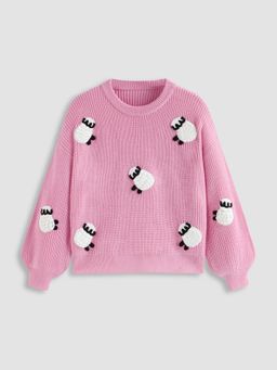 Cider - Knit Round Neckline Sheep Long Sleeve Sweater Curve & Plus