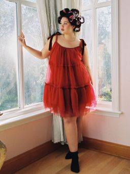 Cider - Mesh Knotted Tiered Mini Dress Curve & Plus