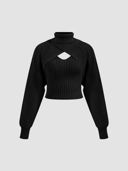 Cider - Knit High Neck Wrap Shrug & Cami Top