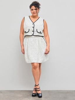 Cider - Tweed V-neck Contrasting Binding Mini Dress Curve & Plus