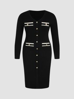 Cider - Knit V-neck Striped Midi Dress Curve & Plus