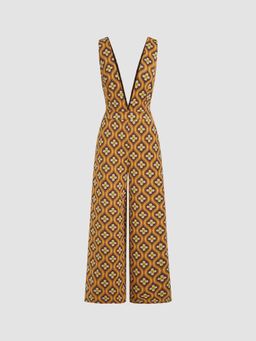Cider - V-neck Floral Geometric Jumpsuit