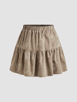 Cider - Mid Rise Ruffle Elastic Waist Mini Skirt