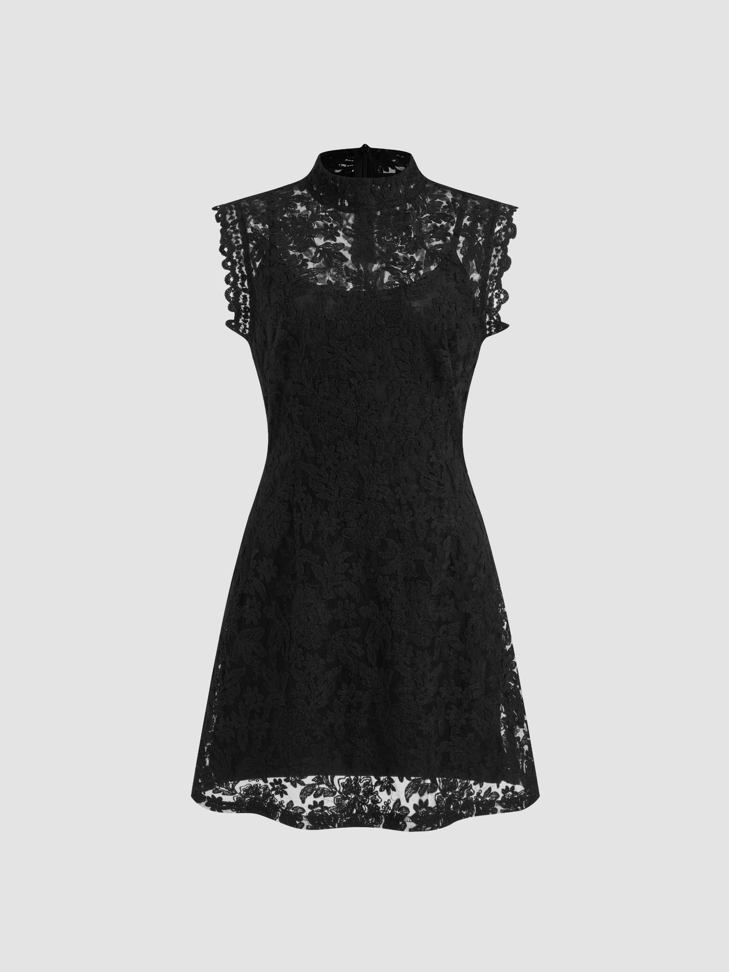Lace High Neck Mini Dress