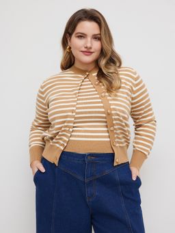 Cider - Knit Round Neckline Striped Top With Striped Tank Top Curve & Plus