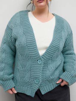 Cider - Cable Knit V-neck Cardigan Curve & Plus