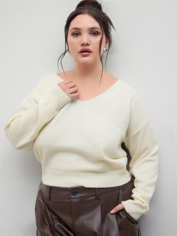 Cider - Wool V-neck Ruched Long Sleeve Top Curve & Plus
