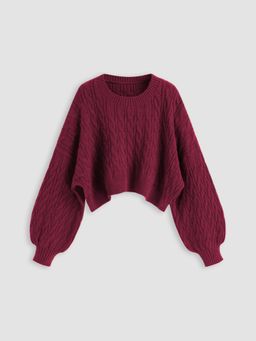 Cider - Cable Knit Round Neckline Crop Sweater Curve & Plus