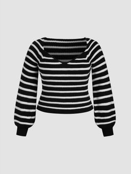 Cider - Knit Sweetheart Striped Crop Sweater Curve & Plus